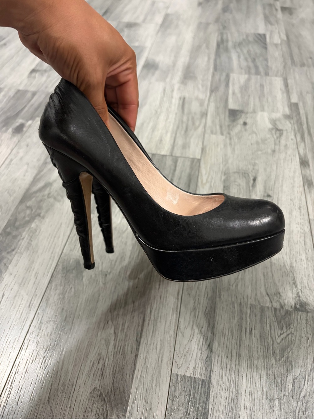 Miu Miu Black Leather Platform Stiletto Pumps